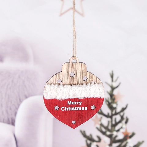 Weihnachten Holz Anhänger Set Stern Socke Baum Kugel Mit Plüschbesatz Rot Weiß Xmas Deko Für Haus Party