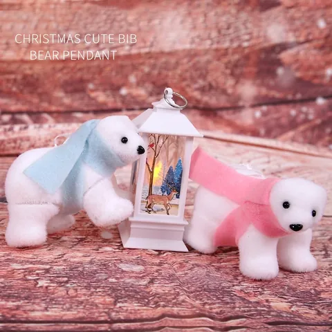 Polar Bear Christmas Tree Hanging Ornaments White Flocked Foam Figurine Colorful Scarf Holiday Party Decor