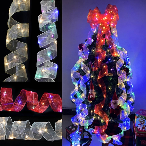 Kerstlint LED Feeënverlichting Gaas Organza Strik Vormbaar Snoer Boomdecoratie Vakantiefeest Ornament