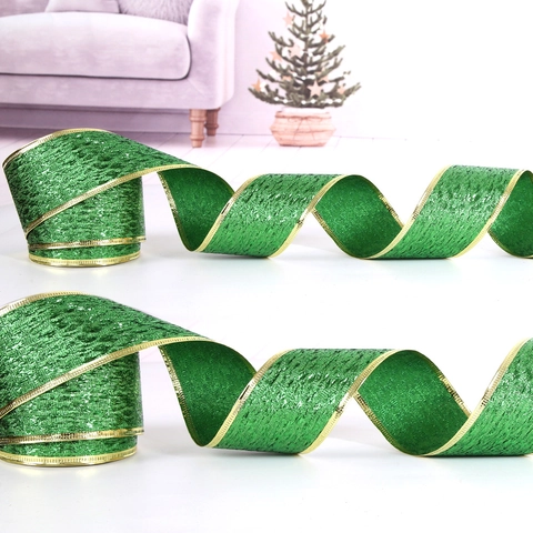 St Patricks Day Green Gold Wired Edge Glitter Ribbon For Holiday Party Decoration Irish Festival DIY Gift Wrapping Bow Ribbon