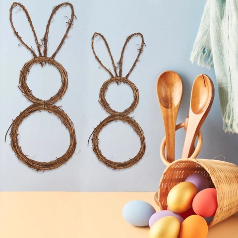 Ghirlanda Coniglio di Pasqua DIY in Vite Naturale Intrecciata Pieghevole Decorazione Domestica Ornamento da Parete Porta per Festa Festival