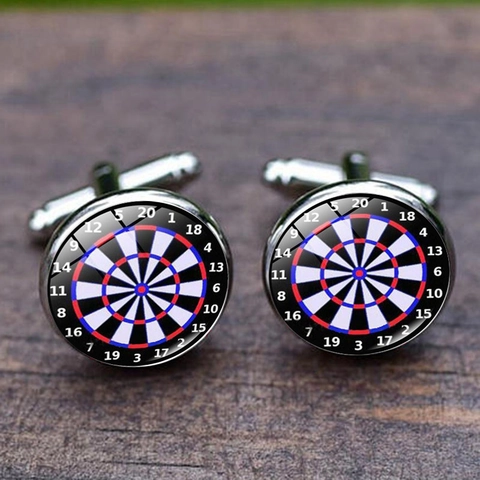 Gemelli Da Polso Bersaglio Freccette Lega Vetro Sportivo Uomini Camicia Gioielli Argento Accessorio Rotondo