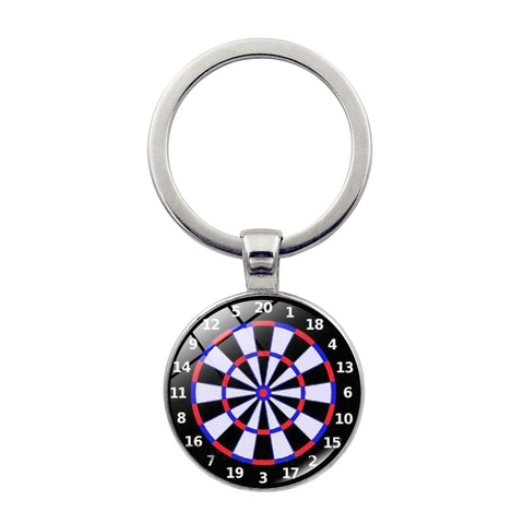 Porte-clés en Métal à Motif de Cible de Fléchettes Vintage en Alliage de Zinc avec Pendentif Cabochon en Verre Style Sportif Cadeau Unisexe