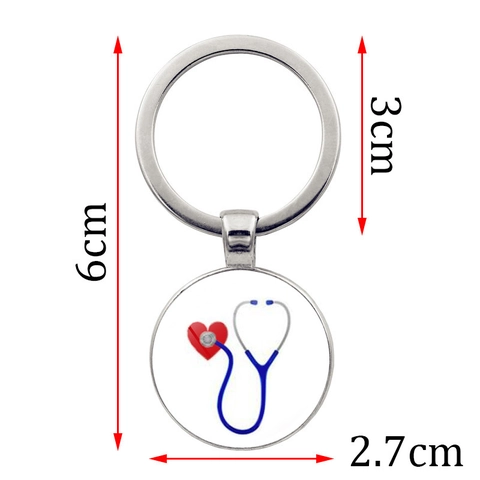 Medizinische Krankenschwester Schlüsselanhänger Zinklegierung Glas Cabochon Stethoskop Spritze Schlüsselring Geschenk