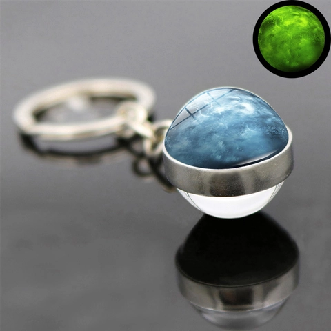 Luminous Solar System Planet Keychain Glow In The Dark Double Sided Glass Ball Galaxy Earth Moon Keyring Space Jewelry Gift