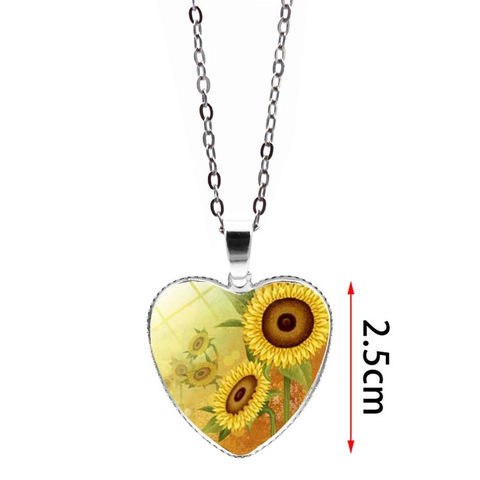 Collana con Ciondolo a Cuore Girasole Pastorale per Donna Gioielli Floreali con Catena in Lega e Gemma del Tempo in Vetro Regali