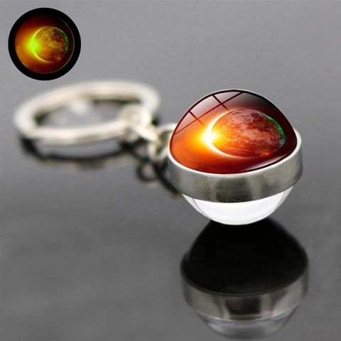 Galaxy Nebula Glass Ball Keychain Luminous Glow In The Dark Solar System Planets Zinc Alloy Keyring Accessories