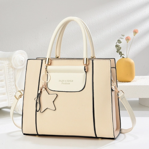 Sac à Épaule pour Femmes en Cuir PU Épissage Macaron Sac à Main Grande Capacité Bandoulière Avec Charme d'Étoile