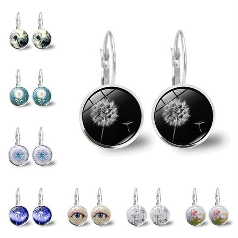 Orecchini Leverback Tarassaco Per Donna Lega Vetro Cabochon Motivo Floreale Vintage Gioielli Artistici Accessorio