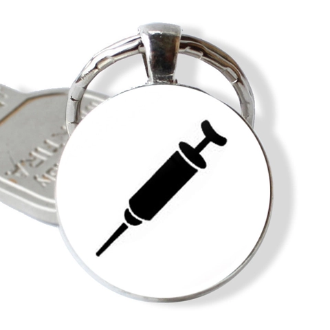 Verpleegster Sleutelhanger Medisch Stethoscoop Spuit Glazen Koepel Hanger Zinklegering Sleutelring Voor Arts Verpleegkunde Student Afstuderen Cadeau