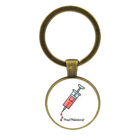 Vintage Zinc Alloy Glass Cabochon Keychain Antique Bronze Stethoscope Syringe Medical Nurse Doctor Student Career Gift