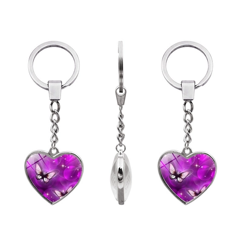 Butterfly Heart Time Gem Glass Keychain Alloy Metal Heart Pendant Butterfly Starry Sky Pattern Keychain For Women Girls Gift