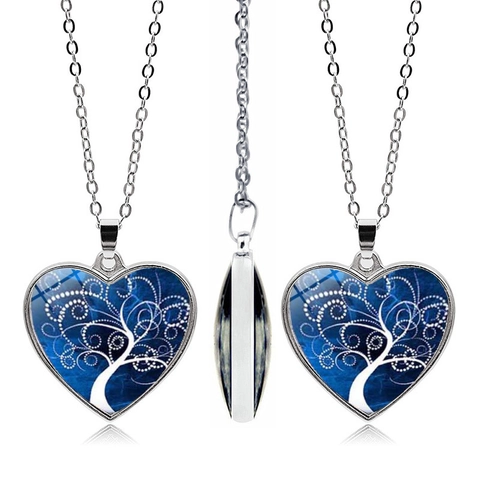 Collana con Pendente a Cuore Albero della Vita in Lega di Zinco Vetro Gemma del Tempo Pittura Artistica a Doppio Lato Gioielli Unisex