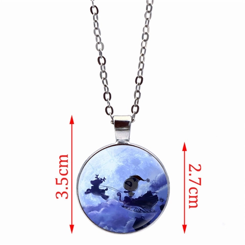 Weihnachts-Halskette Rund Zinklegierung Glas Cabochon Anhänger Weihnachtsmann Schneemann Grafik Urlaub Schmuck