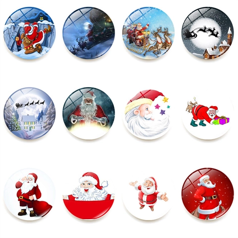 Magneti da Frigo Natalizi Rotondi in Vetro di Cristallo Babbo Natale Renna Fantasia Cucina Festiva Decorazione per Ufficio
