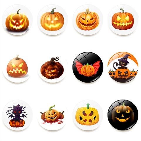 Halloween Refrigerator Magnets Crystal Glass Round Pumpkin Jack-O-Lantern Cat Bat Magnetic Home Kitchen Decor