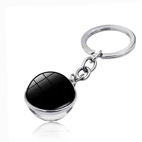 Llavero Colgante De Bola De Vidrio De Doble Cara Anillo De Metal De Aleación De Zinc Amuleto De Bolsa Regalo