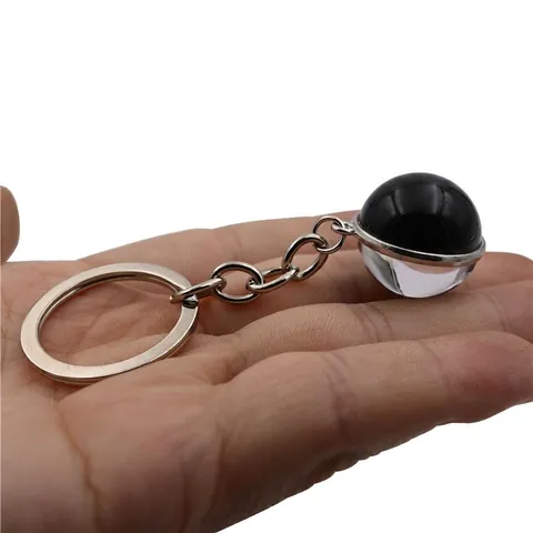 Porte-Clés Pendentif Boule De Verre Double Face Anneau En Métal Alliage De Zinc Charme De Sac Cadeau