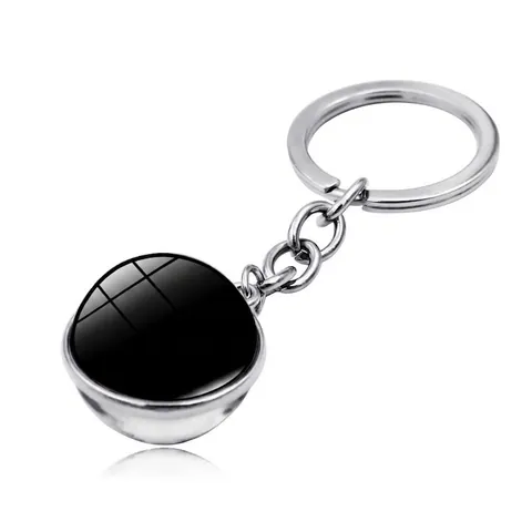 Llavero Colgante De Bola De Vidrio De Doble Cara Anillo De Metal De Aleación De Zinc Amuleto De Bolsa Regalo