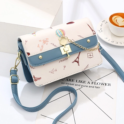 Vrouwen PU Leer Kleine Vierkante Crossbody Tas Mode Kleurenblok Schoudertas Casual Reizen Handtas Met Ketting