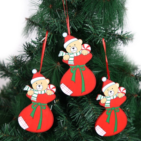 Christmas Tree Hanging Ornaments Wood Painted Santa Reindeer Snowman Bear Cartoon Holiday Decoration Festive Home Decor