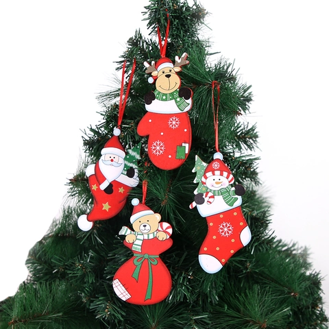 Christmas Tree Hanging Ornaments Wood Painted Santa Reindeer Snowman Bear Cartoon Holiday Decoration Festive Home Decor