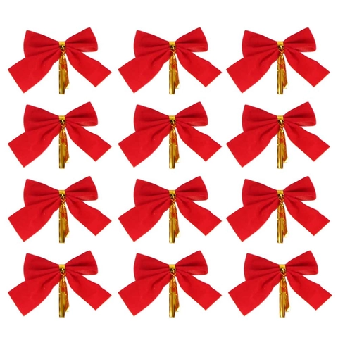 Mini Fiocchi Di Natale Ornamenti Da Appendere Tessuto Metallico Glitter Albero Decorazione Festiva Accessori Scatola Regalo Rosso Oro Argento