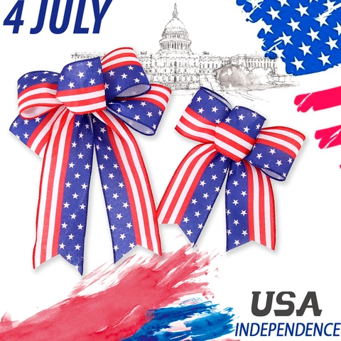 Patriotic Bow Red White Blue Stars Stripes Burlap Truck Design Independence Day 4th of July Party Home Holiday Ornament