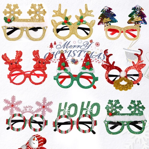 Montures De Lunettes De Noël Paillettes Bois De Renne Flocon De Neige Bonnet De Noël Fête Accessoires Photo Costume Décoration