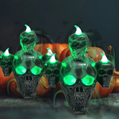 Halloween Skull LED Candle Light Battery Operated Plastic Skeleton Figurine For Bar KTV Tabletop Decor Party Supplies