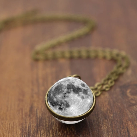 Collar de Colgante de Aleación Vintage Luna Planeta Cabujón de Vidrio Cielo Estrellado Galaxia Joyería para Hombre Mujer Accesorio