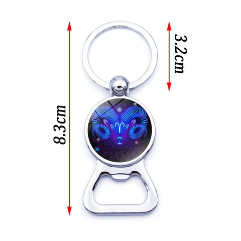 Portachiavi Apribottiglie Zodiaco Dodici Costellazioni Neon Metallo Cabochon in Vetro Regalo Astrologico per Uomo Donna