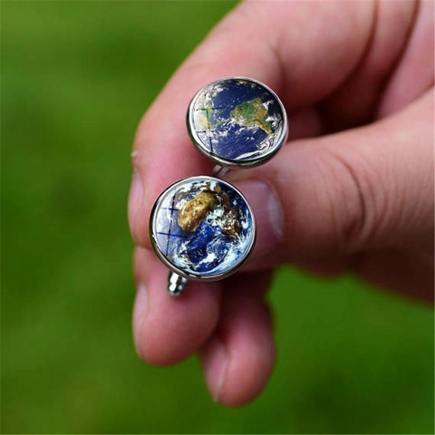 Vintage Afrika Europa Kaart Aarde Glazen Cabochon Legering Manchetknopen Voor Heren Verzilverd Kaartpatroon Zakelijke Bruiloft Accessoires