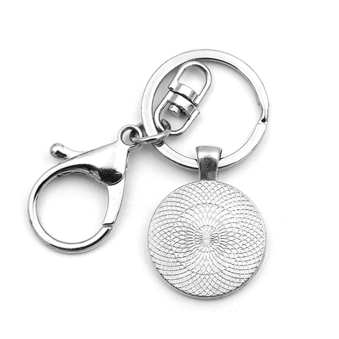 Porte-clés Mandala Géométrie Sacrée Gemme du Temps Alliage de Zinc Verre Cabochon Cube de Métatron Chakra Pendentif Porte-clés
