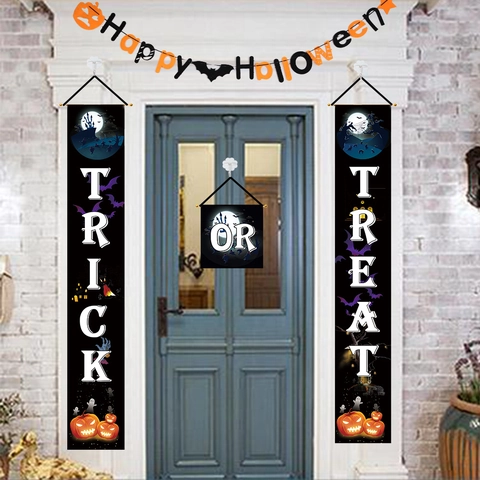 Halloween Veranda Banner Set Trick Or Treat Türspruchband Kürbis Fledermaus Geist Muster Festliche Party Haus Hängende Dekoration
