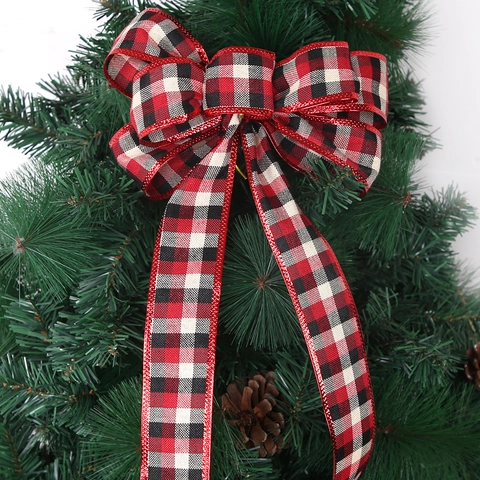 Lazos De Navidad De Cuadros Buffalo Rojo Negro Blanco Adorno De Tela Para Árbol De Navidad Guirnalda Decoración Fiesta