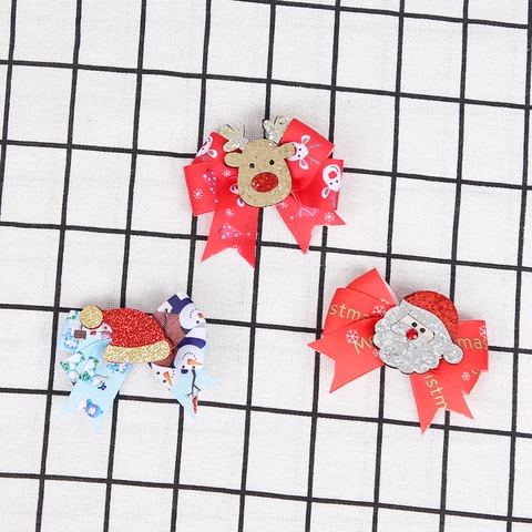 Christmas Glitter Bow Hair Clips Reindeer Snowman Santa Hat Tree Hairpins For Kids Girls Holiday Party Hair Accessories