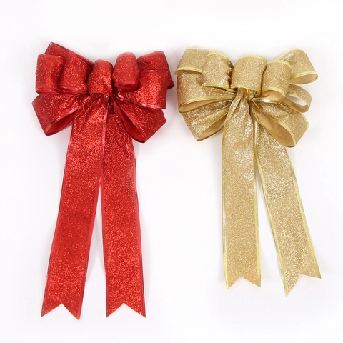 Glitzer Weihnachtsband Schleife Für Weihnachtsbaumschmuck Rot Gold Schleifenknoten Für Geschenkbox Verpackung Feiertag Party Dekoration