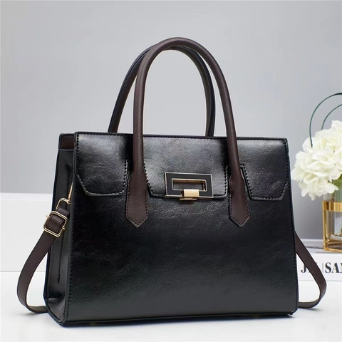 Vintage Large Capacity PU Leather Handbag For Women Elegant Commuter Tote Bag With Detachable Shoulder Strap Work Office Bag