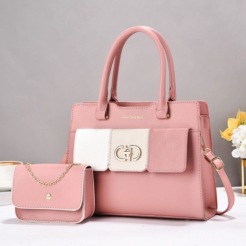 Women PU Leather Tote Bag And Chain Pouch Color Block Large Capacity Multi Layer Shoulder Crossbody Urban Simple Versatile