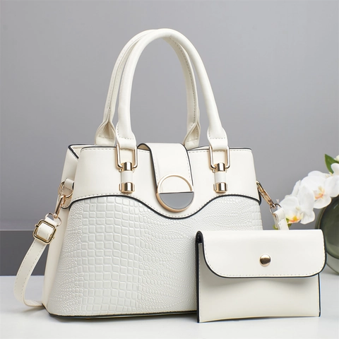 Borsa a Spalla da Donna con Motivo a Coccodrillo Set Patchwork in Pelle PU Borsa a Mano con Portafoglio Grande Capacità Elegante