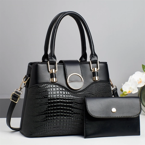 Borsa a Spalla da Donna con Motivo a Coccodrillo Set Patchwork in Pelle PU Borsa a Mano con Portafoglio Grande Capacità Elegante