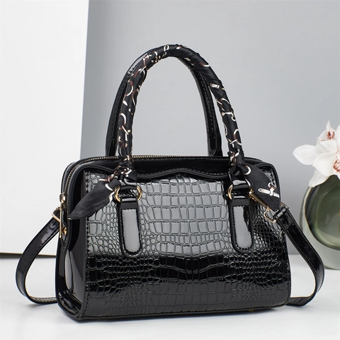 Mode Dames Schoudertas Krokodillenpatroon PU-leer Tote Handtas Met Satijnen Sjaal Decoratie Crossbody Tas Handgreep Bovenaan
