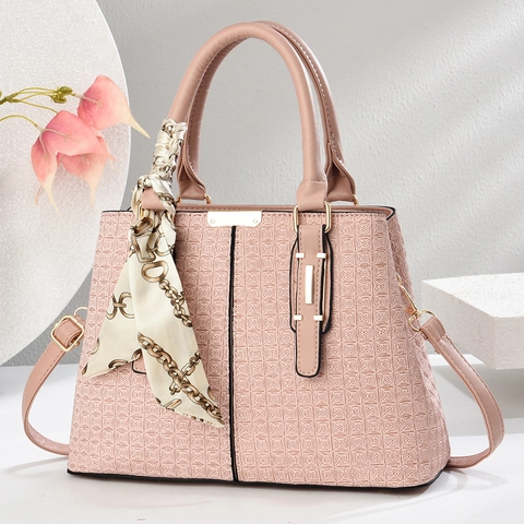 Borsa Tote da Donna in Pelle PU Goffrata a Quadri Con Sciarpa di Seta Grande Capacità Borsa a Tracolla Ferramenta Dorata per Uso Quotidiano