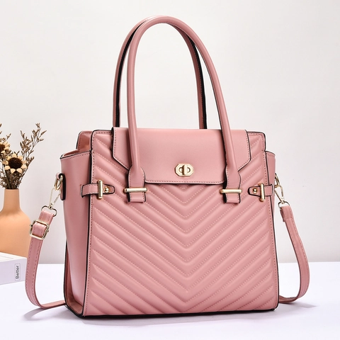 Women Shoulder Bag PU Leather Chevron Quilted Handbag Gold Twist Lock Top Handle Crossbody Versatile Elegant