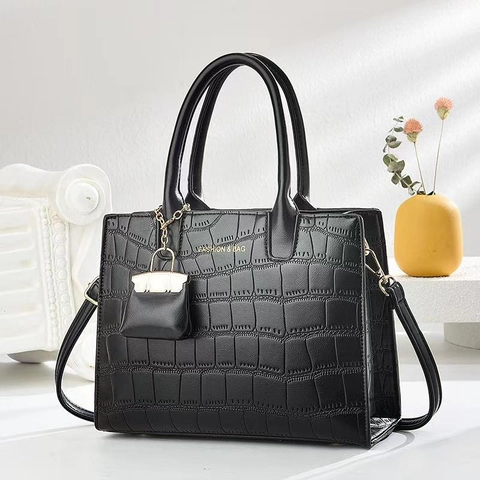 Sac À Main Pour Femme Motif Crocodile En Cuir PU Sac Cabas Bandoulière Avec Bandoulière Amovible Et Mini Charme Mode Minimaliste
