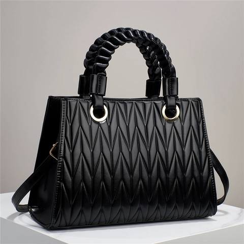 Borsa A Mano Trapuntata Pieghe Donna Pelle PU Borsa A Spalla Con Manico Intrecciato Elegante Moda Borsa A Tracolla