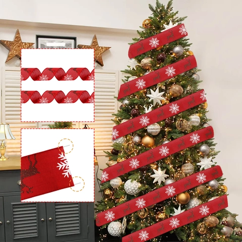 Kerstboom Decoratie Lint Rendier Sneeuwvlok Bedrukt Linnen Look Feestelijke Stof Guirlande Voor Kerstfeest Huis Decoratie