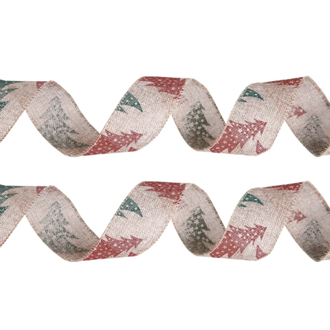 Kerst Jute Lint Met Rood Groene Bedrukte Kerstboom Patronen Voor Cadeauverpakking Kerstboom Decoratie Huis Feest