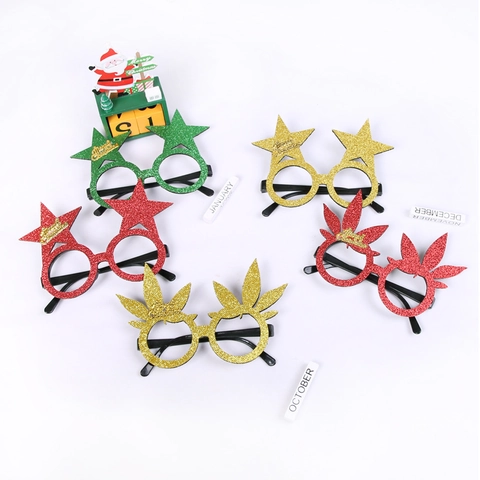 Christmas Decorative Glasses Frame Glitter Plastic Star Leaf Shape Merry Christmas Holiday Party Favors For Kids Adults